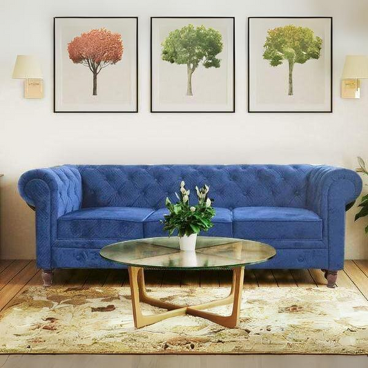 Winchester Three Seater Sofa In Blue Fabric
