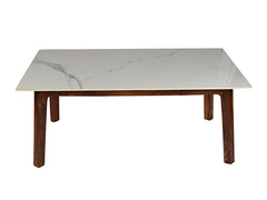 Emma Modern Marble Coffee Table In Teak Finish