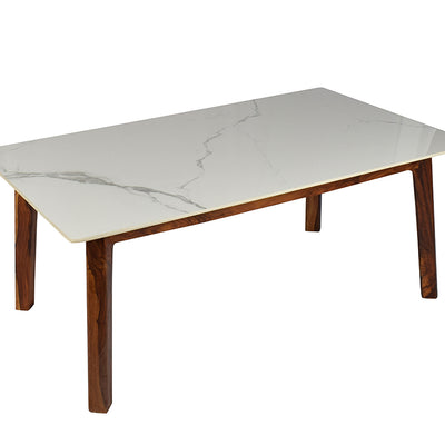 Emma Modern Marble Coffee Table In Teak Finish
