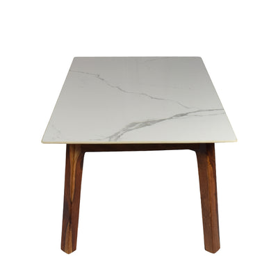 Emma Modern Marble Coffee Table In Teak Finish