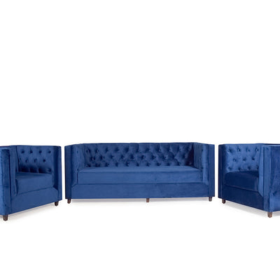 Windsor Sofa Set In Blue Velvet Fabric (3+1+1)