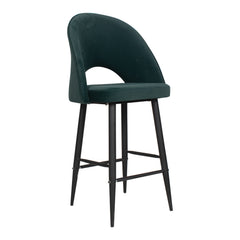 Leol Bar Chair In Premium Green Velvet Fabric
