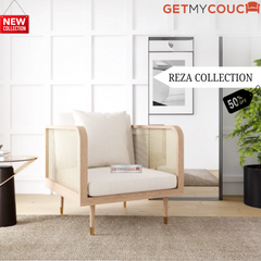 Reza Single Seater Sofa cum Lounge Chair in Solid Wood and Cane