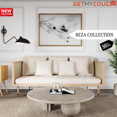 Reza Sofa in Solid Wood and Cane