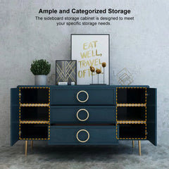 Render Sideboard Cum Chest of Drawers in Blue Textured Finish