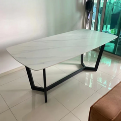 Vegas Satwario Marble Top Dining Table with Black powder Coated Base