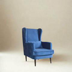 Riley Wing Chair in Blue Cotton Fabric