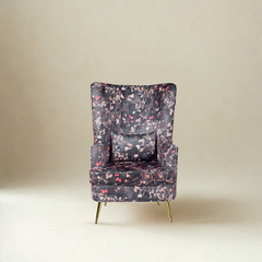 Titus Beauty High Back Wing Chair Premium Suede Floral Fabric