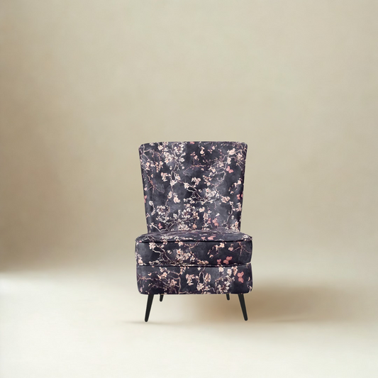 Greta Lounge Chair In Premium Suede Floral Fabric