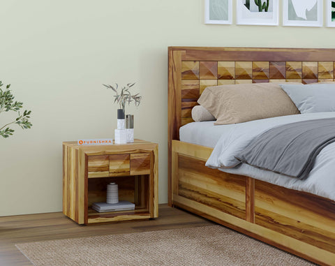 Nova Diamond Bedside Table in Pure UP Teak Wood
