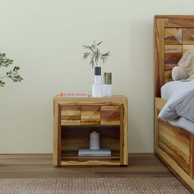 Nova Diamond Bedside Table in Pure UP Teak Wood
