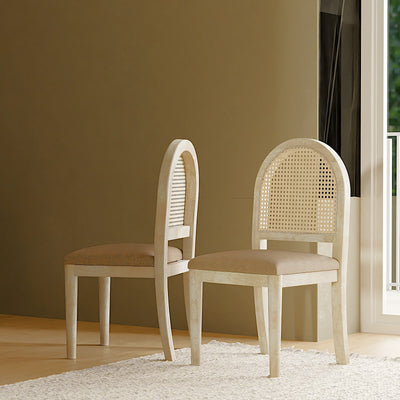 Reza Dining Cum Study Chair in Bleached Solid Wood and Natural Cane