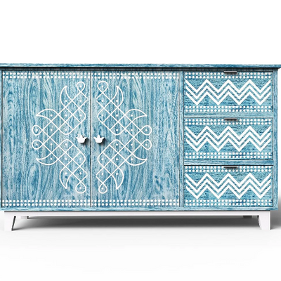 Symphony Sideboard Cum Chest of Drawers in Blue Textured Finish