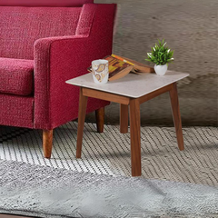 Galatea Marble Side Table In Teak Finish