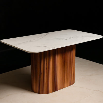 Fredy Dining Table in Solid Wood Fluted Louvers Design