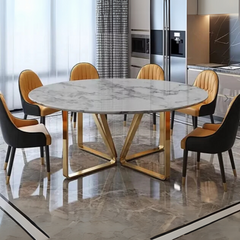 Amart Modern Round 6 Seater Dining Table With Marble Top Stainless Frame