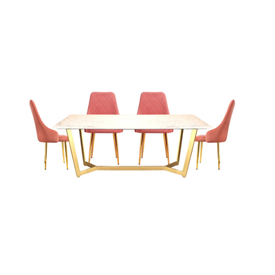 Vegas Composite Top With Alaska Chair 6 Seater Set in SS Golden Base