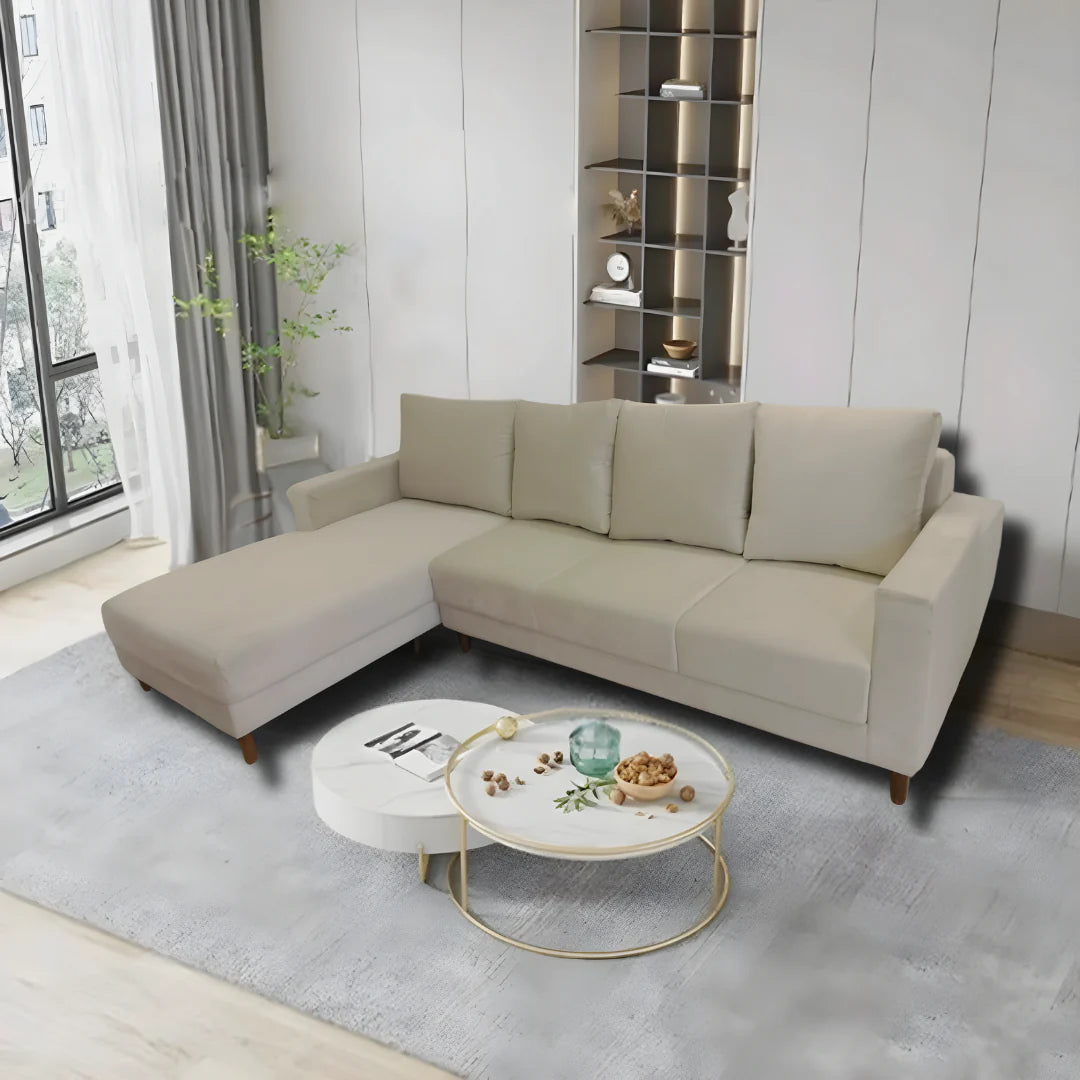 Bagato Sectional Sofa In Beige Velvet Fabric