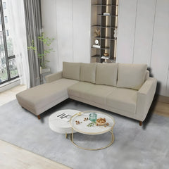 Bagato Sectional Sofa In Beige Velvet Fabric