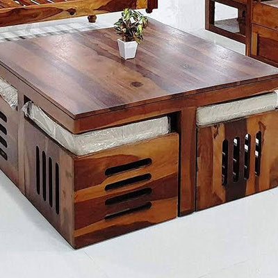 Marvel Coffee Table With Stool In Sheesham Wood