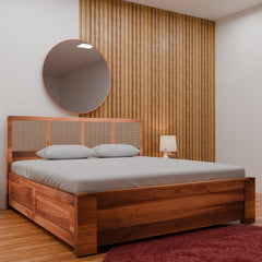 Baha Bed in Teak Wood With Cane Design