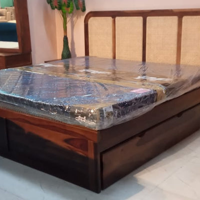 Beacon Bed in Sheesham Wood With Cane Design
