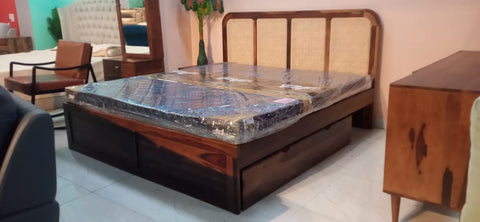 Beacon Bed in Sheesham Wood With Cane Design