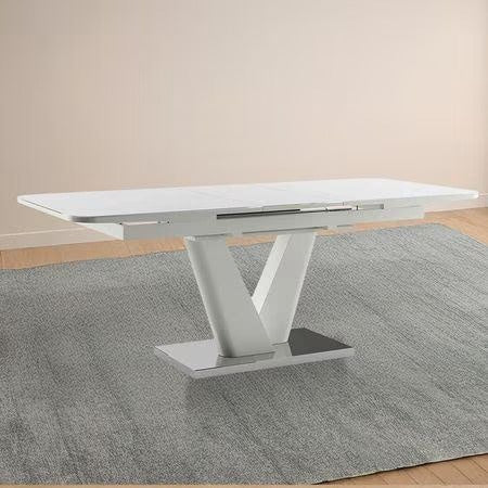 Dining Room Table Marble With High Gloss Finish-Color White