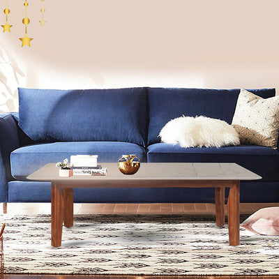 Henry Modern Marble Coffee Table In Teak Finish