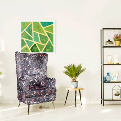 Titus Beauty High Back Wing Chair Premium Suede Floral Fabric