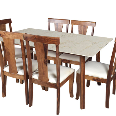 Advik marble dining table 6 seatar Set In Victoria Chairs