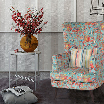 Titus Beauty High Back Wing Chair Premium Suede Floral Fabric