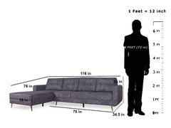 Connor Sectional L Sofa in Dark Grey Suede Fabric