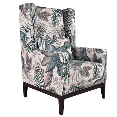 Ursula Wing Chair in Green Printed Fabric