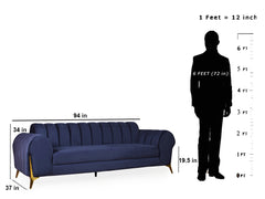 Parker 4 Seater Sofa in Blue Velvet Fabric