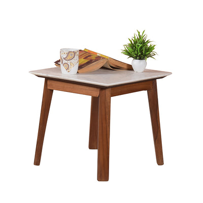 Galatea Marble Side Table In Teak Finish