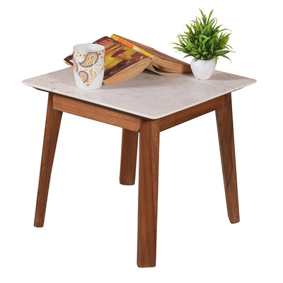 Galatea Marble Side Table In Teak Finish