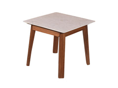 Galatea Marble Side Table In Teak Finish