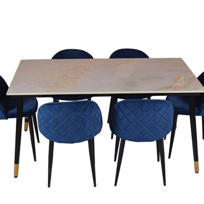 Zahra marble dining table 6 seater Set In Noel Chairs
