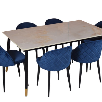 Zahra marble dining table 6 seater Set In Noel Chairs