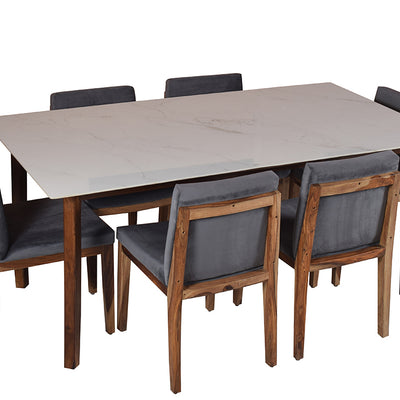 Ryan marble dining table 6 seater Set In Galaxy Chairs