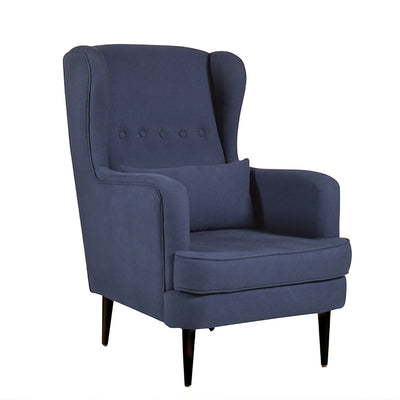 Riley Wing Chair in Blue Cotton Fabric