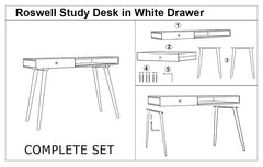 Roswell Study Desk In Teak Finish & White Drawer