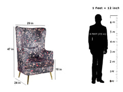 Titus Beauty High Back Wing Chair Premium Suede Floral Fabric