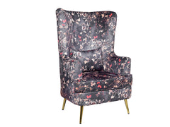 Titus Beauty High Back Wing Chair Premium Suede Floral Fabric