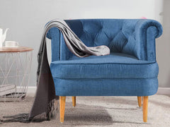 Bardot Lounge Chair In Premium Blue Velvet Fabric