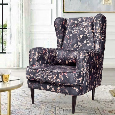 Genoa Wing Chair In Premium Suede Floral Fabric