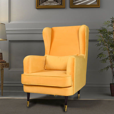 Genoa Wing Chair in Yellow Velvet Fabric