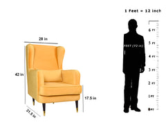 Genoa Wing Chair in Yellow Velvet Fabric