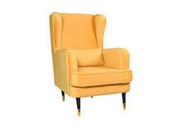 Genoa Wing Chair in Yellow Velvet Fabric